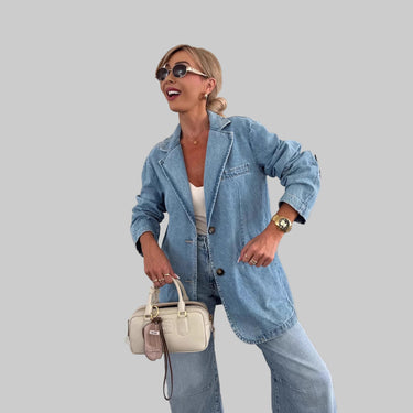 Casual Loose Washed out Blue Denim Women Blazer - Modestly Vogue